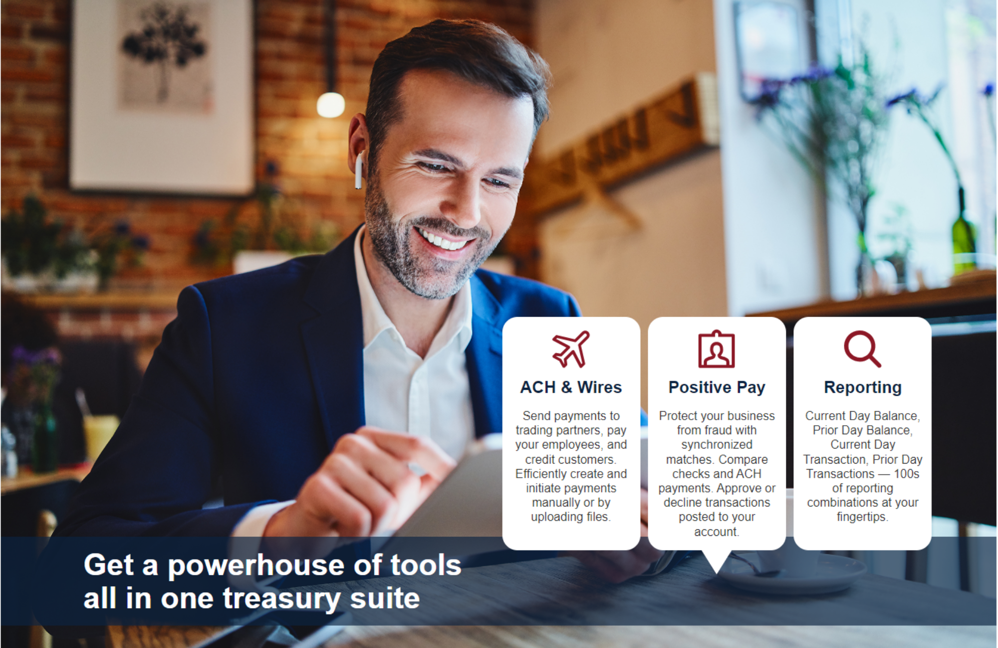 Crews Treasury Pro platform featuring ACH & Wires, Positive Pay, and Reporting