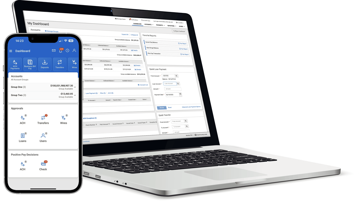 Treasury Pro Dashboard on Phone and Laptop