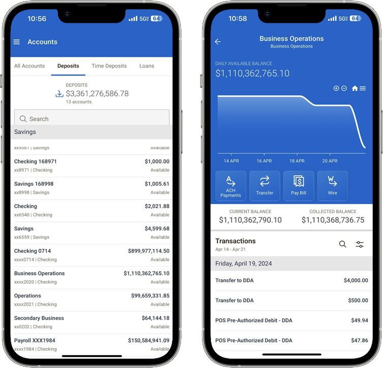 Mobile Treasury Management Views