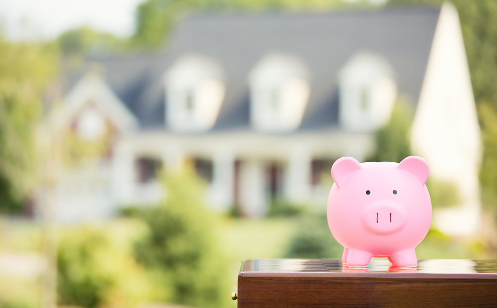 Real estate sale, home savings, loans market concept_ Housing industry mortgage plan and residential tax saving strategy_ Piggy bank isolated outside -Jun-09-2022-06-21-23-46-PM