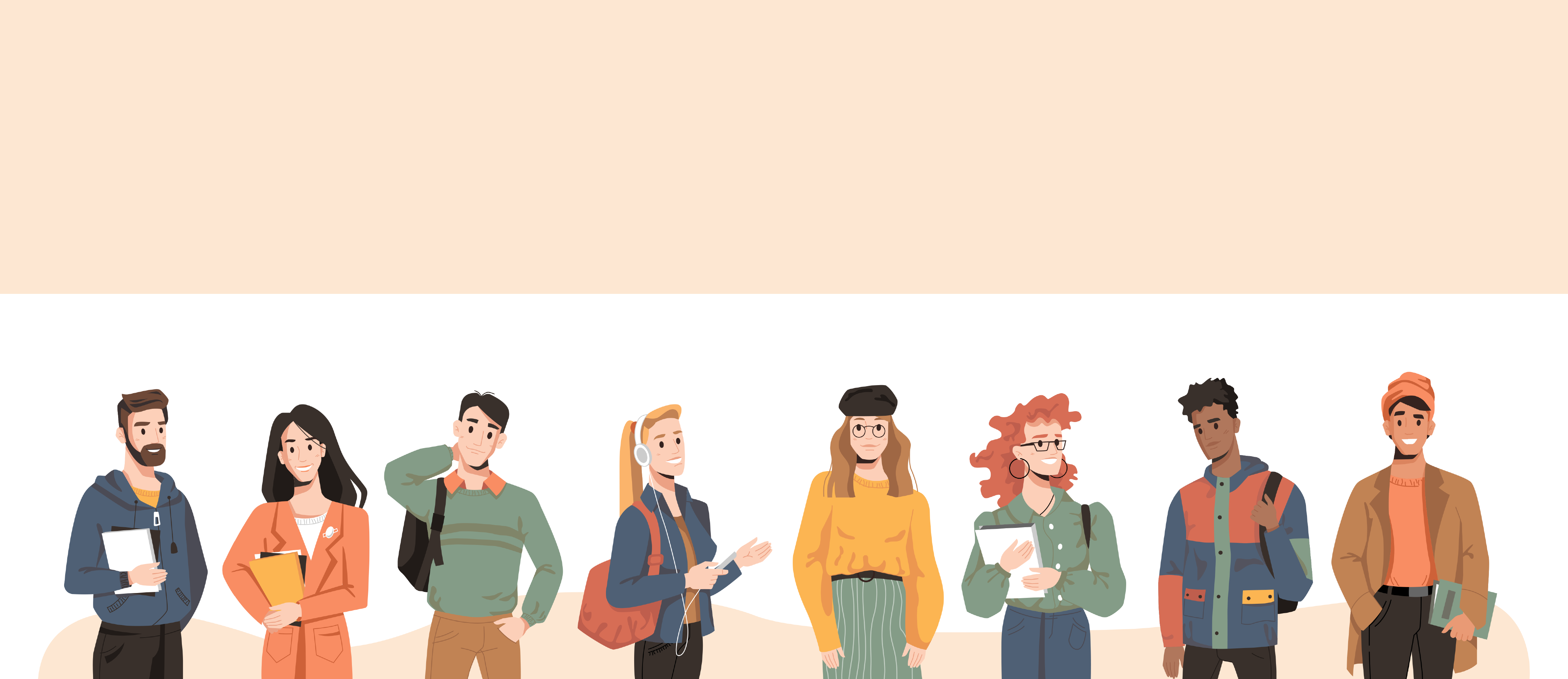 Doodle of 8 young adults in a line